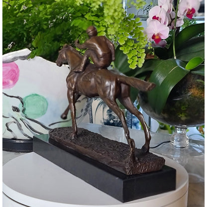 Horse & Jockey Bronze Statue on Marble Base