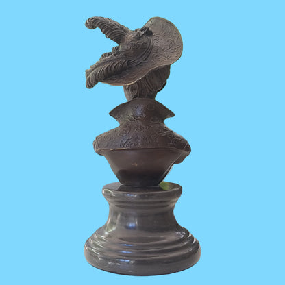 Victorian Portrait Lady Woman Hat Bust Bronze Marble Statue Sculpture
