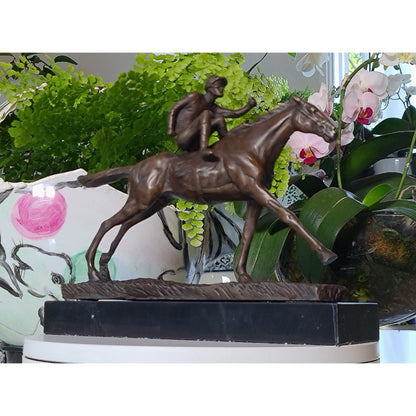 Horse & Jockey Bronze Statue on Marble Base