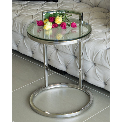 Azda Mirror Polished Stainless Steel Side Table Clear Glass Top