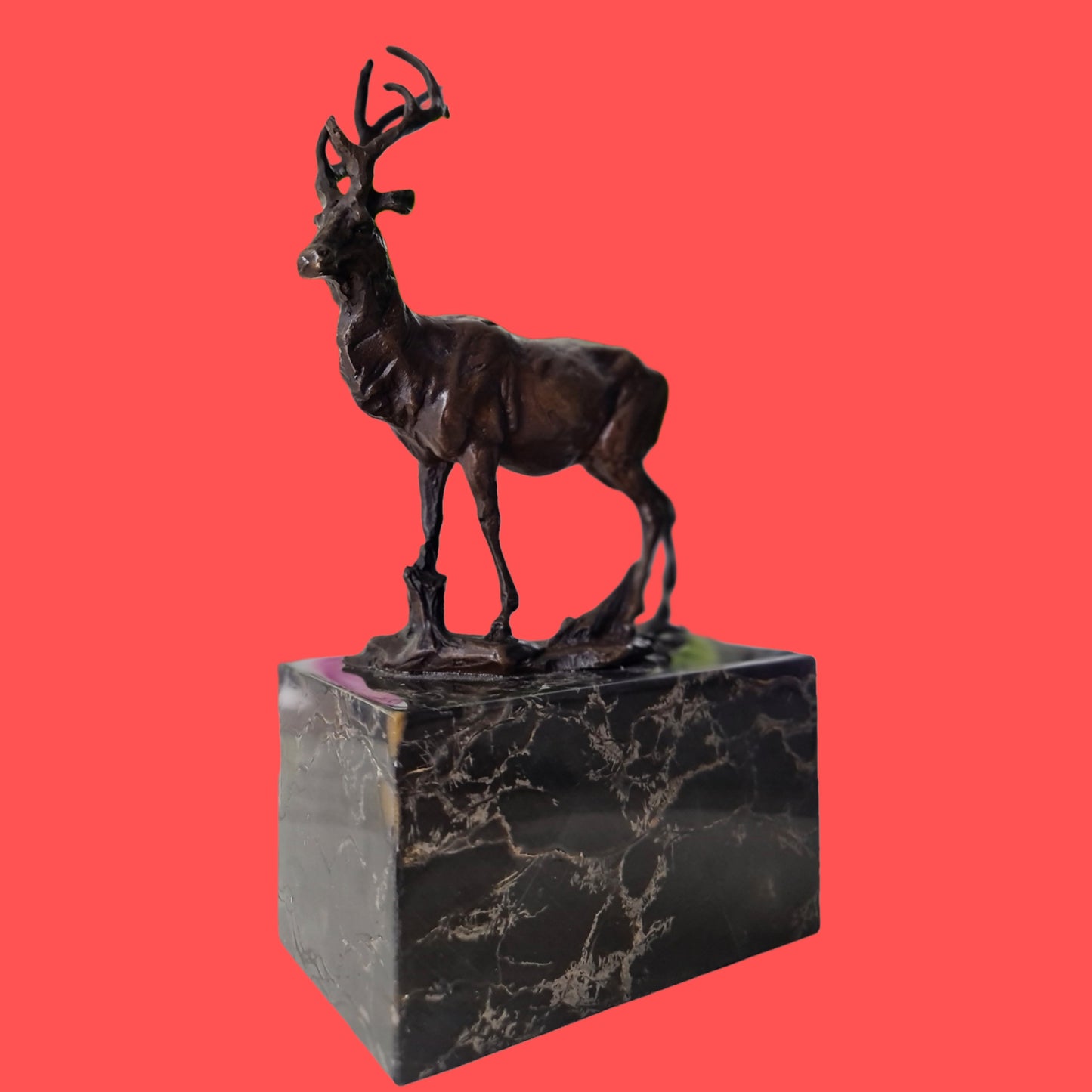 Art Deco Elk Deer Sculpture on Marble Base, Art,  Gift, Bookend