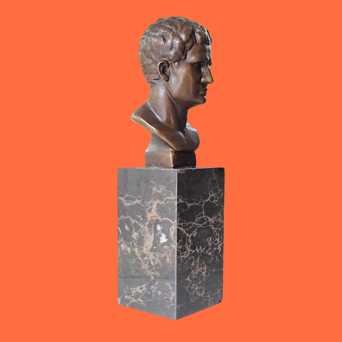 Bronze Sculpture Of Augustus Bust On Marble Base