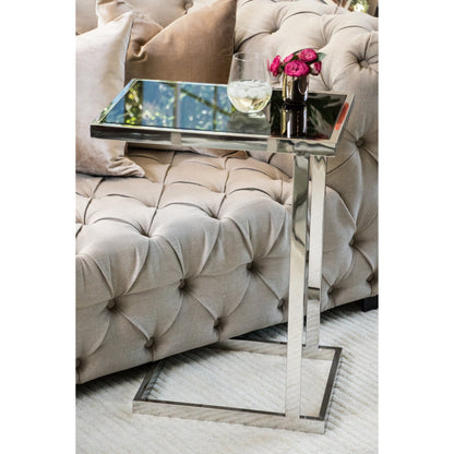 Stella Mirror Polished Stainless Steel Side Table with Black Tempered Glass