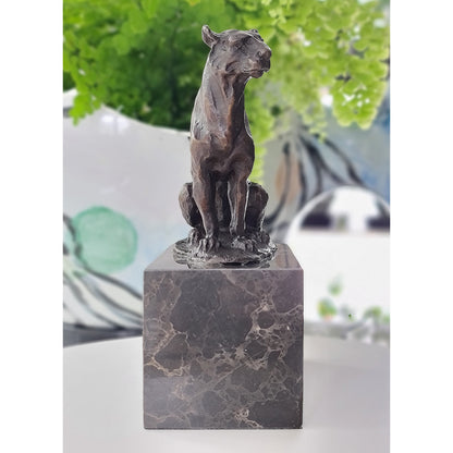   African Lion,Leopard, Cougar Bronze Sculpture On Marble Base 