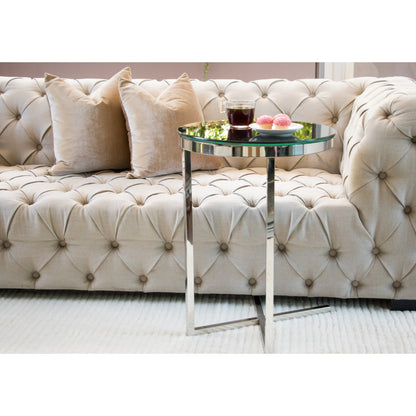 Zara Mirror Polished Stainless Steel Side Table with Black Tempered Glass