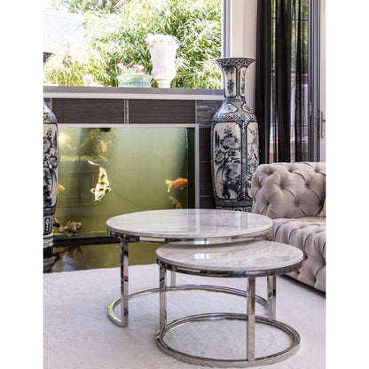 Edgar Mirror Polished Stainless Steel Table with White Marble Top