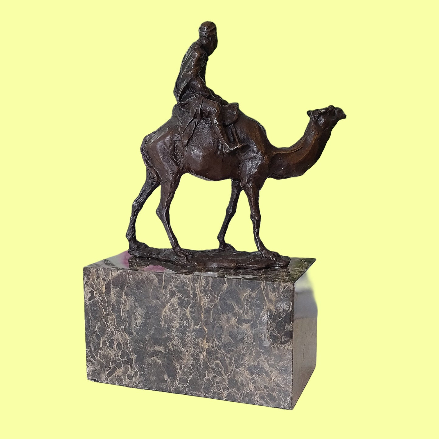Lawrence of Arabia Camel & Rider Bronze Marble Statue On Marble