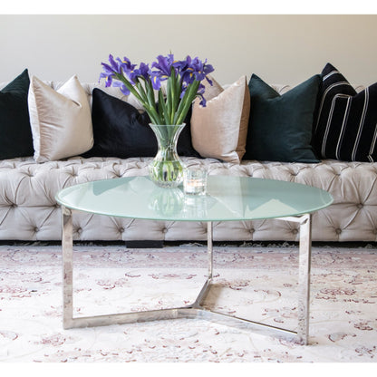 Olan Mirror Polished Stainless Steel Coffee Table with White Glass Top (pick up only)