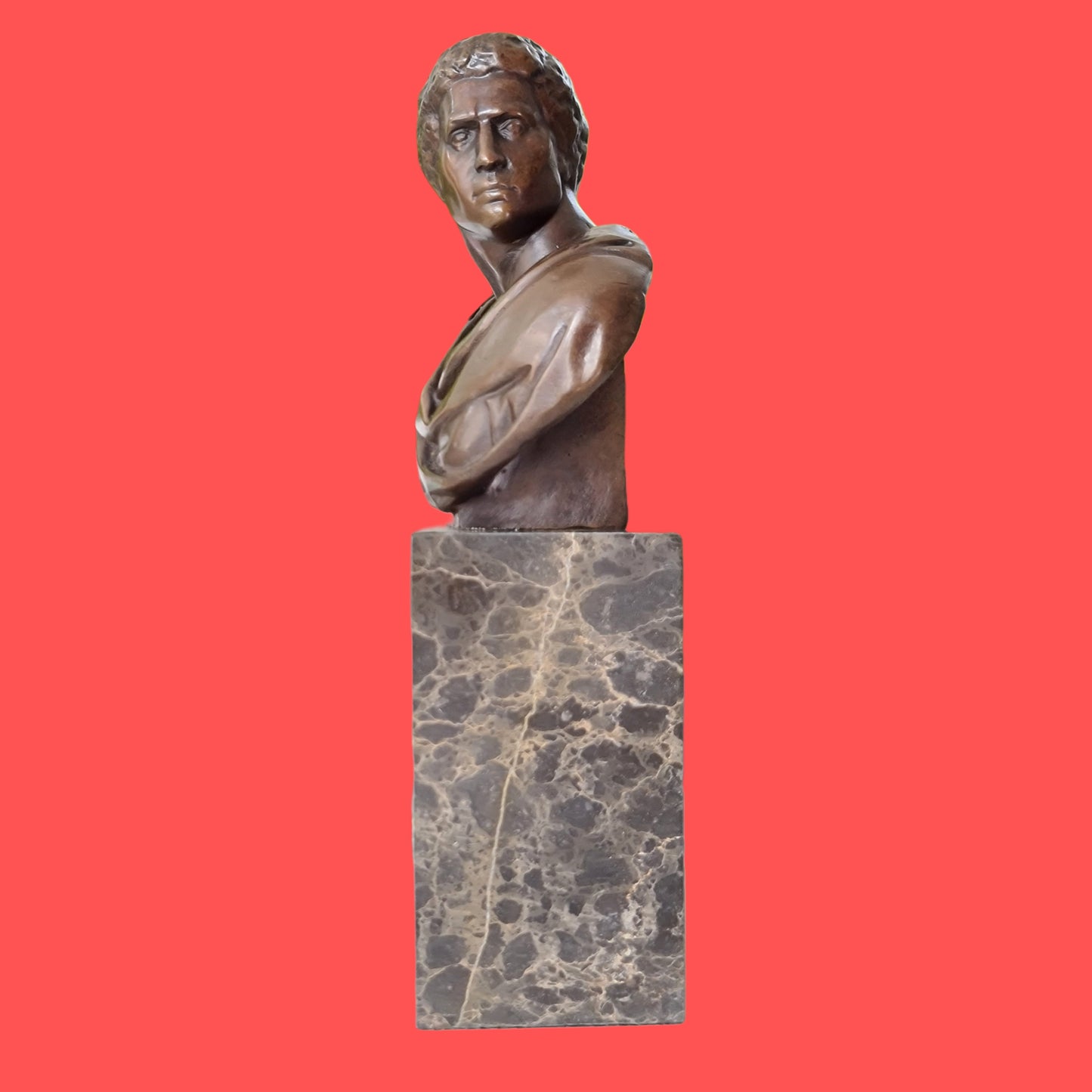 Bronze Sculpture of Caesar Augustus Bust on Marble Base