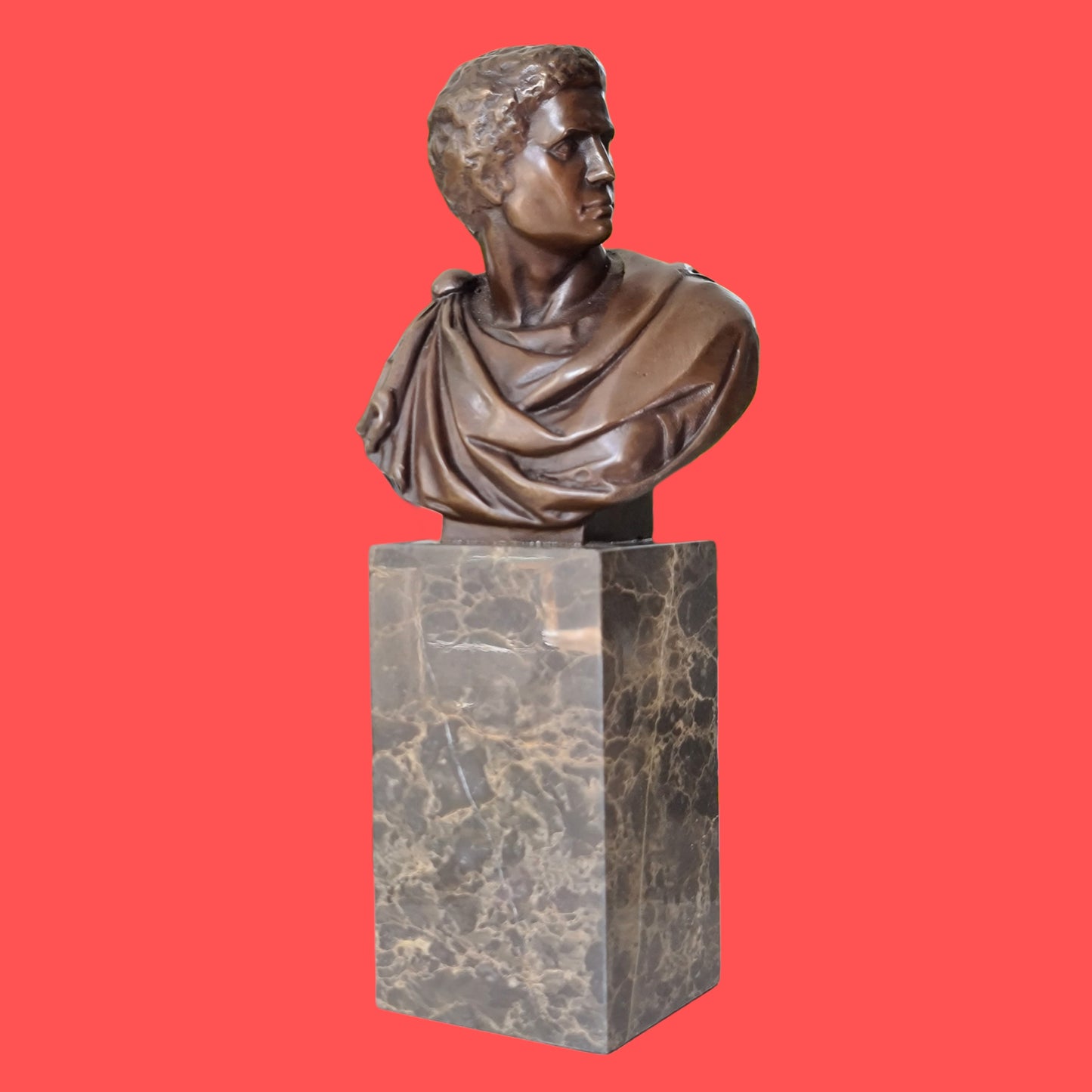 Bronze Sculpture of Caesar Augustus Bust on Marble Base