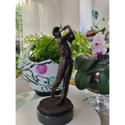 Bronze Sculpture of Golfer Golf-Spieler On Marble Base