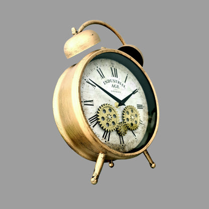 Industrial Age Rusty Gold Vintage Gear Moving Table Clock