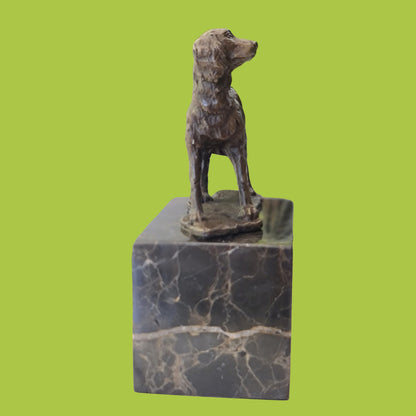 Spaniel Dog Solid Bronze Sculpture on Marble Base