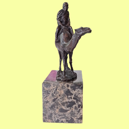 Lawrence of Arabia Camel & Rider Bronze Marble Statue On Marble