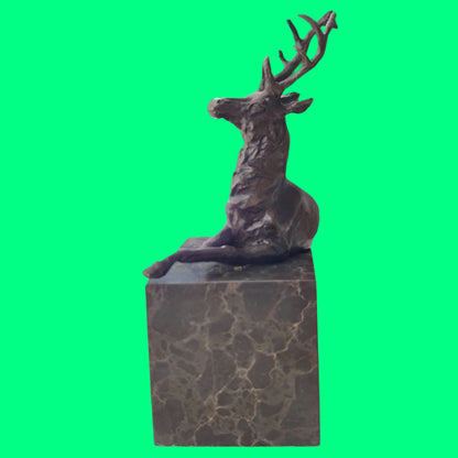 Elk Deer Bronze Sculpture on Marble Base  Wild Life, Art,  Gift, Bookend