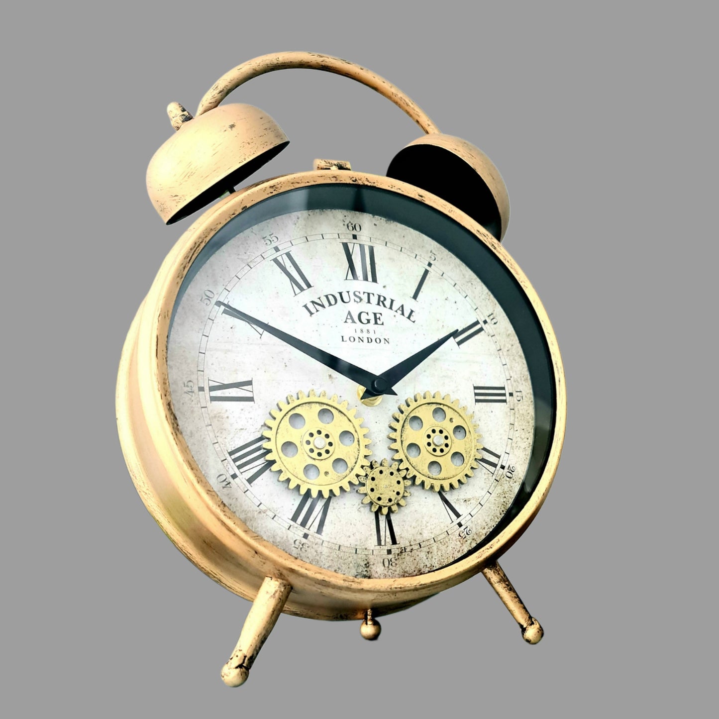 Industrial Age Rusty Gold Vintage Gear Moving Table Clock