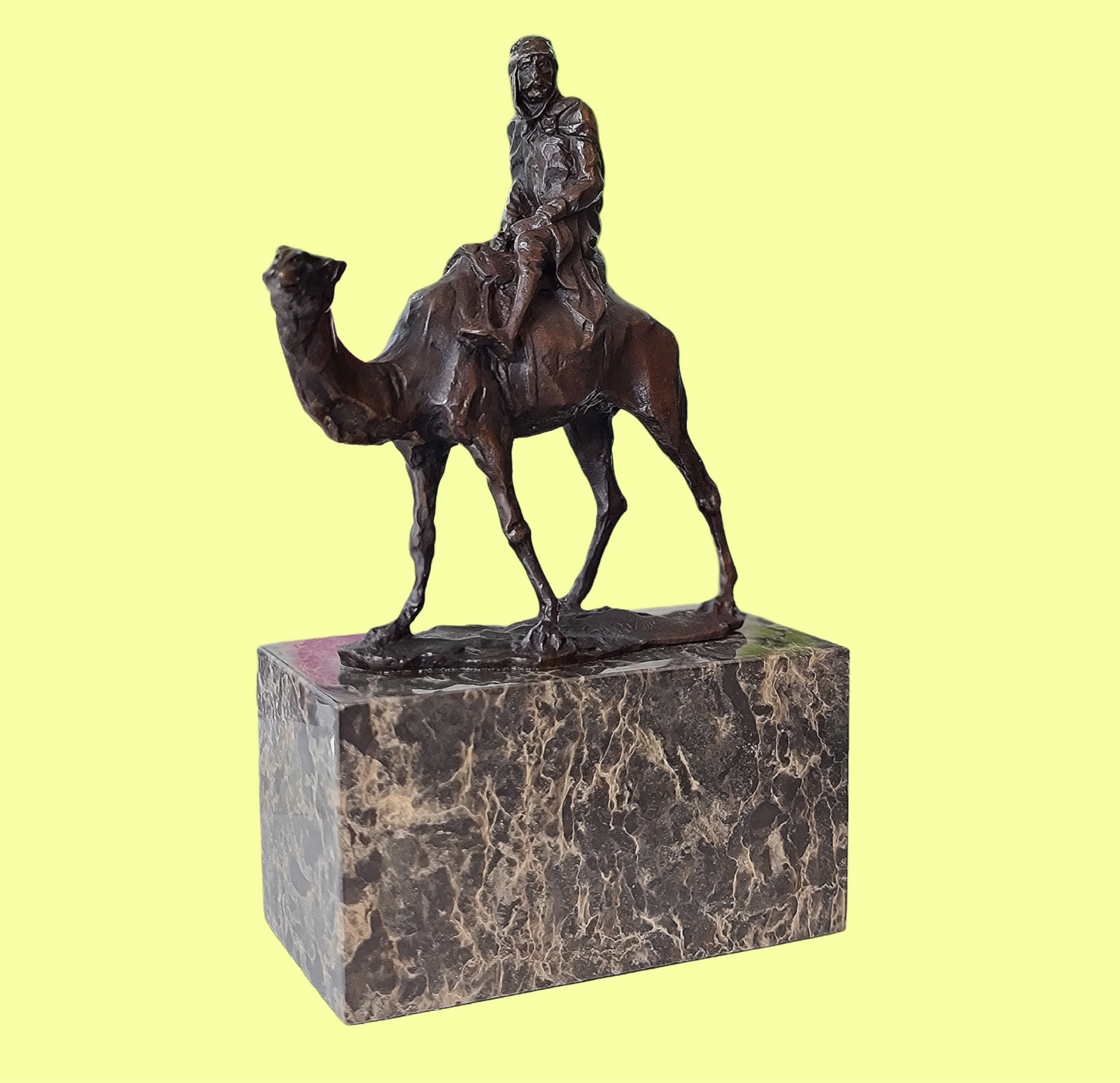 Lawrence of Arabia Camel & Rider Bronze Marble Statue On Marble