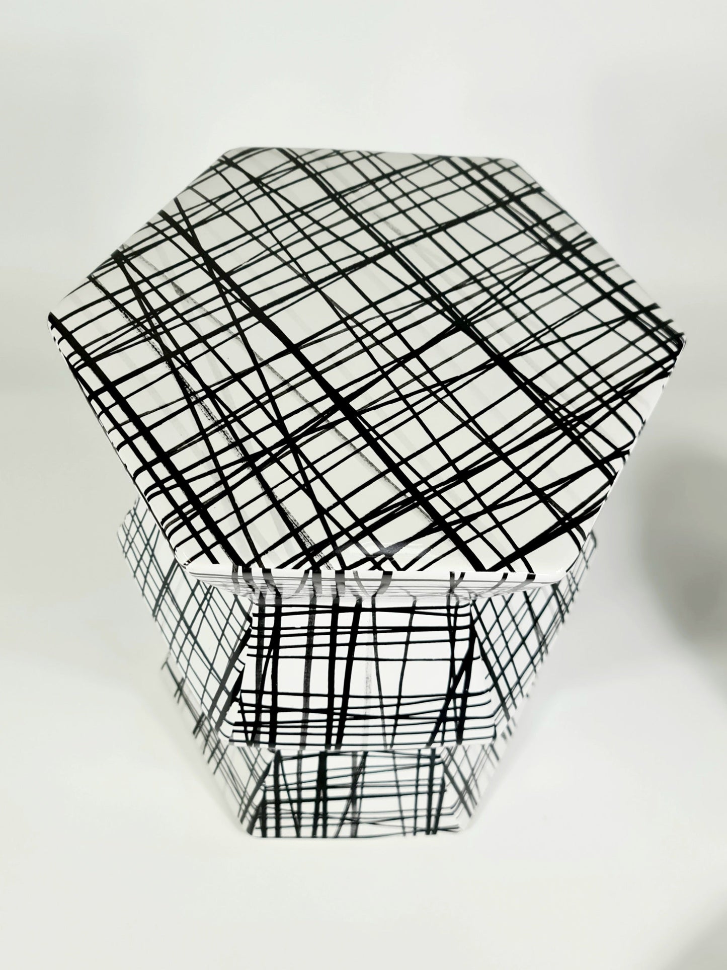 Geometric Accordion Turquoise Hand Painted-Black and white stool