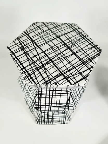 Geometric Accordion Turquoise Hand Painted-Black and white stool