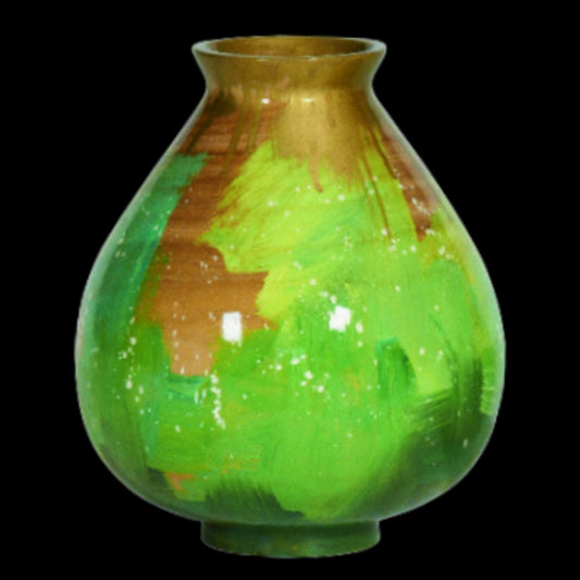 Handpaintned, Handmade Wooden Vase: Gold & Green
