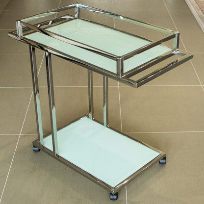 Aro Stainless Steel Drinking Trolley with White Tempered Glass (Pick up only)
