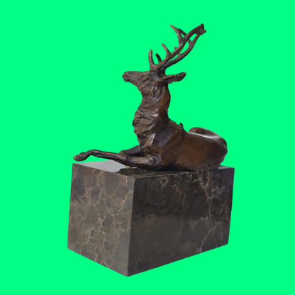 Elk Deer Bronze Sculpture on Marble Base  Wild Life, Art,  Gift, Bookend