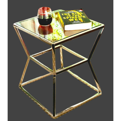 Soma Polished Stainless Steel Side Table with Clear Tempered Glass