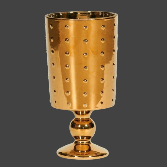Large Decorative Footed Gold Ceramic Vase