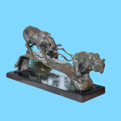 Elk vs Bear Bronze and Marble Sculpture