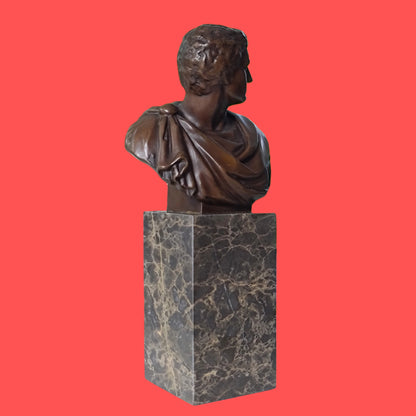 Bronze Sculpture of Caesar Augustus Bust on Marble Base