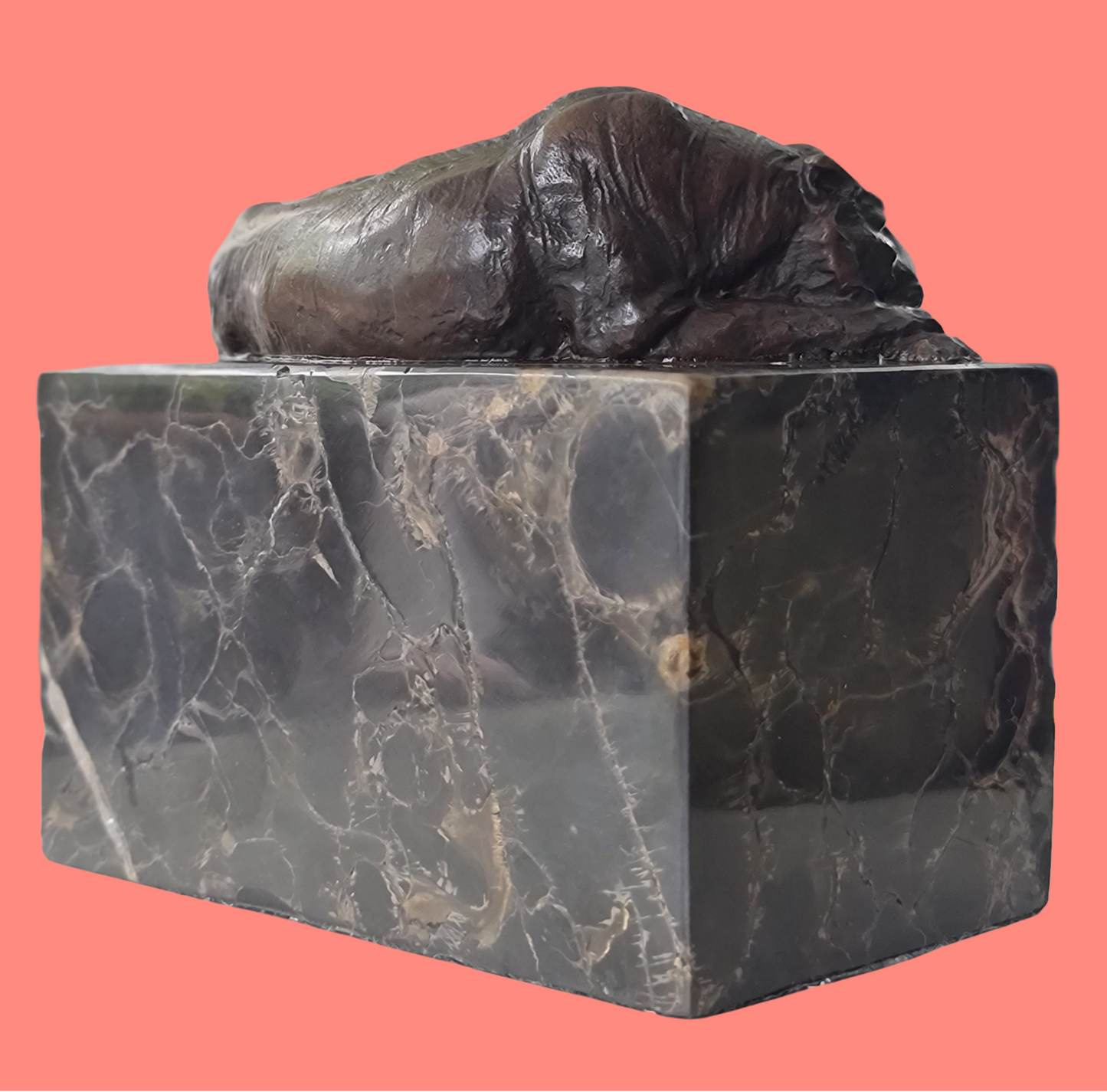 laying Tiger Bronze Sculpture on Marble Base