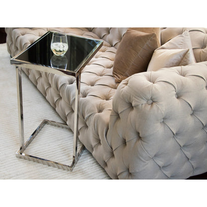 Stella Mirror Polished Stainless Steel Side Table with Black Tempered Glass
