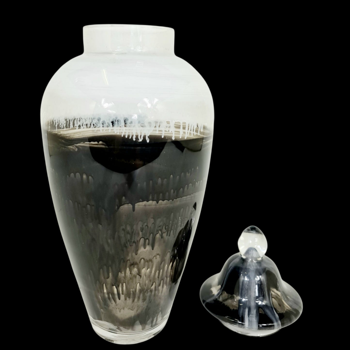 Large Hand Painted Glass Vase: Black and White Ink