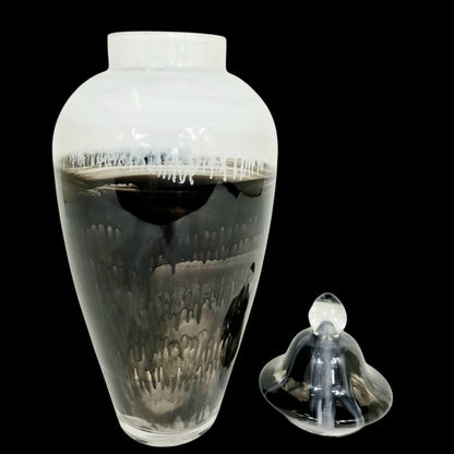 Large Hand Painted Glass Vase: Black and White Ink