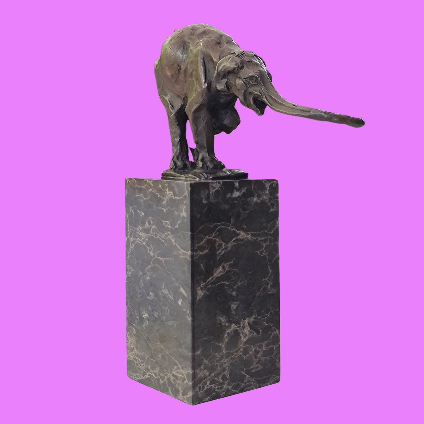 Elephant Figurine Bronze Sculpture: Art Dco Wildlife on Marble