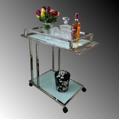 Aro Stainless Steel Drinking Trolley with White Tempered Glass (Pick up only)