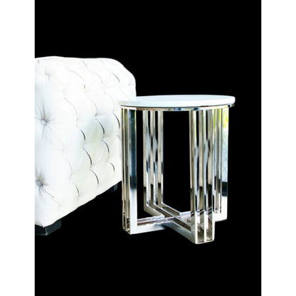 Royal Mirror Polished Stainless Steel Side Table with White Marble Top