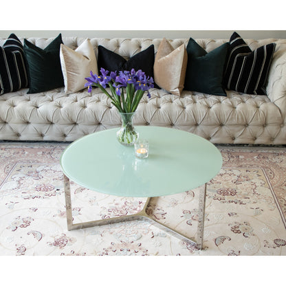 Olan Mirror Polished Stainless Steel Coffee Table with White Glass Top (pick up only)