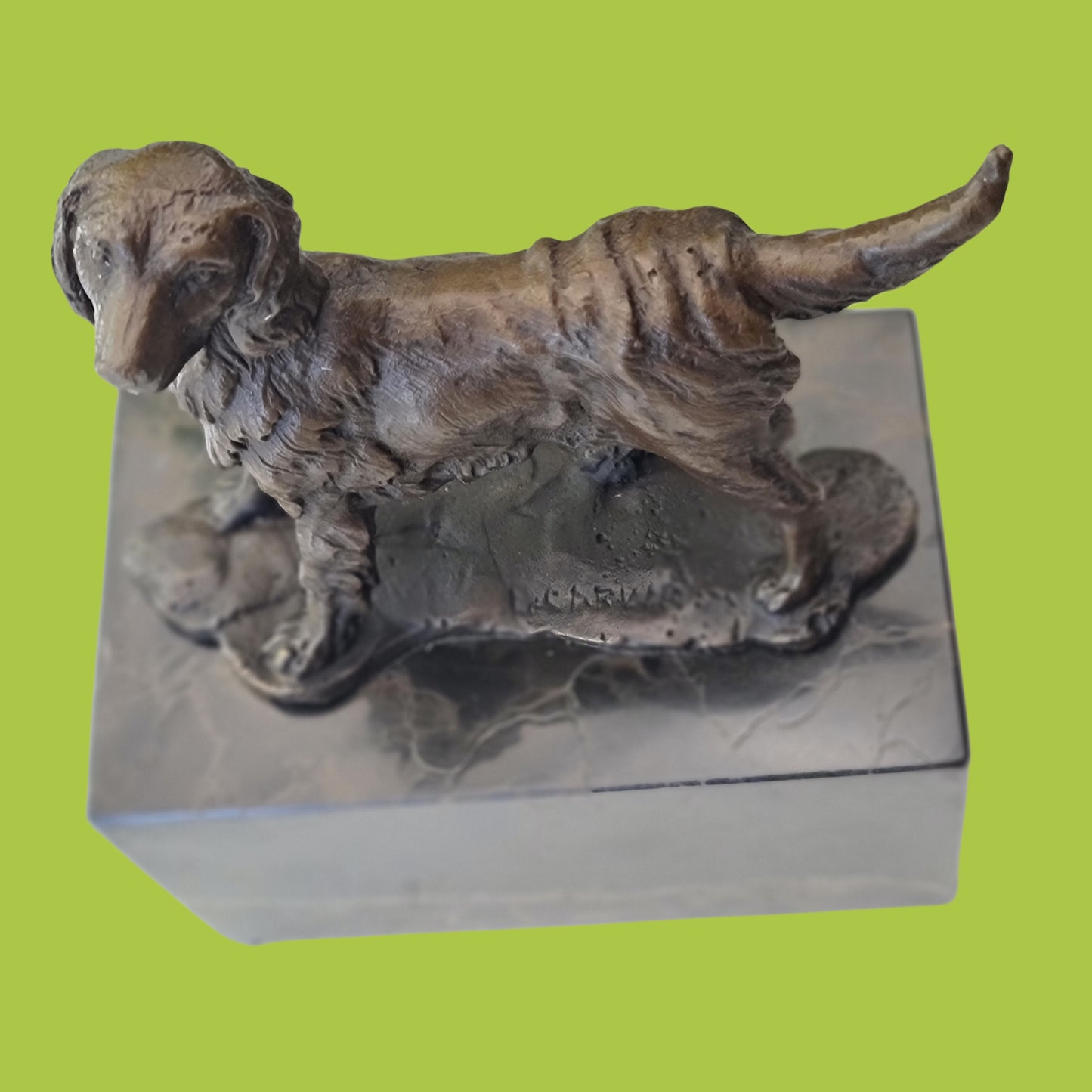 Spaniel Dog Solid Bronze Sculpture on Marble Base
