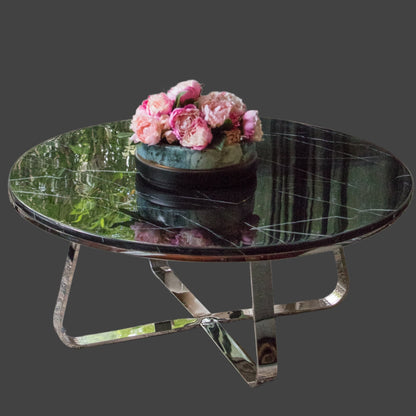 Belen Polished Stainless Steel Coffee Table with Black Marble Top (Pick up only)