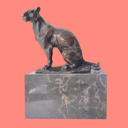   African Lion,Leopard, Cougar Bronze Sculpture On Marble Base 