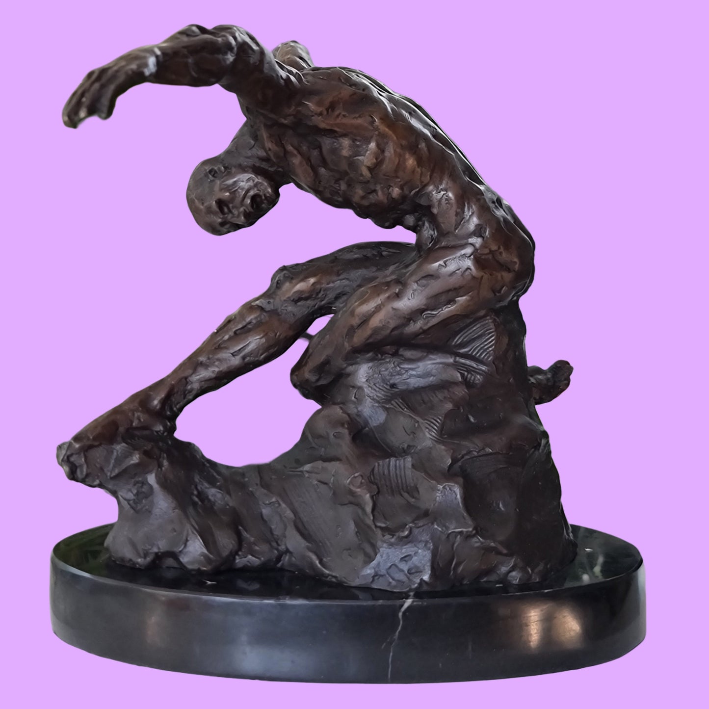  Bronze Sculpture Athletic Male Yoga Exercise on Marble Base