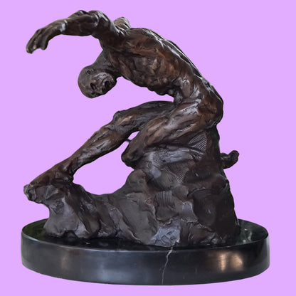  Bronze Sculpture Athletic Male Yoga Exercise on Marble Base