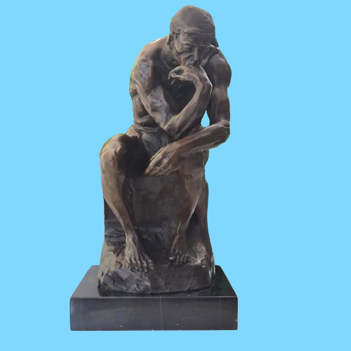 Elegant Bronze Marble Base Statue Rodin`s The Thinker Sculpture Art Figure.