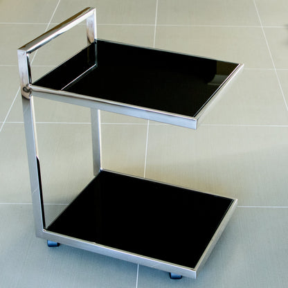 Jamie Stainless Steel Side Table/Trolley with Black Tempered Glass