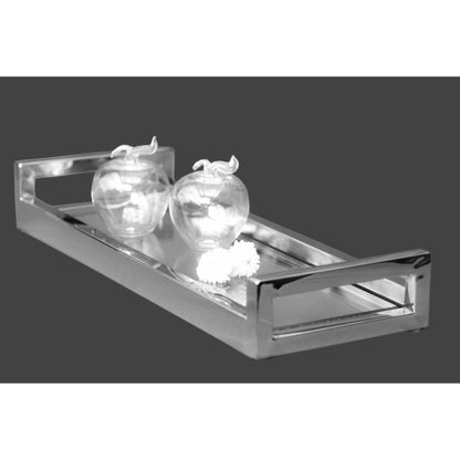 Siti Mirror Polished Stainless Steel Tray with Clear Tempered Glass