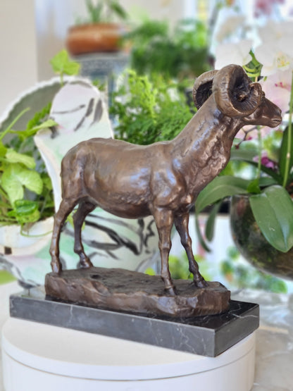 Ibex, Wild Mountain Goat, Steinbock, Bouquetin Bronze Sculpture