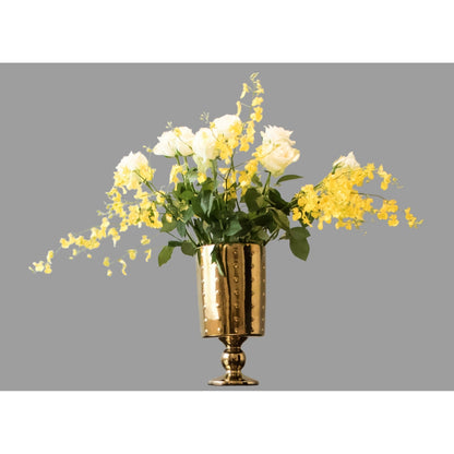 Large Decorative Footed Gold Ceramic Vase