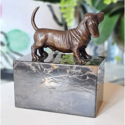 Duchshunt Dog Figurine Bronze Sculpture On Marble Base