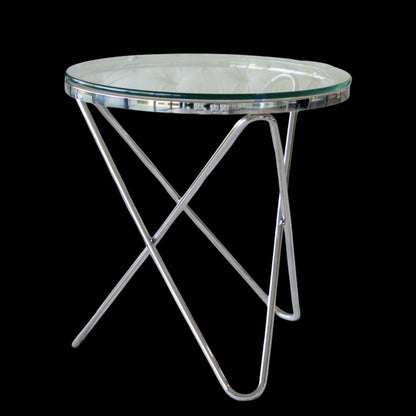 Rona Mirror Polished Stainless Steel Side Table with Clear Glass